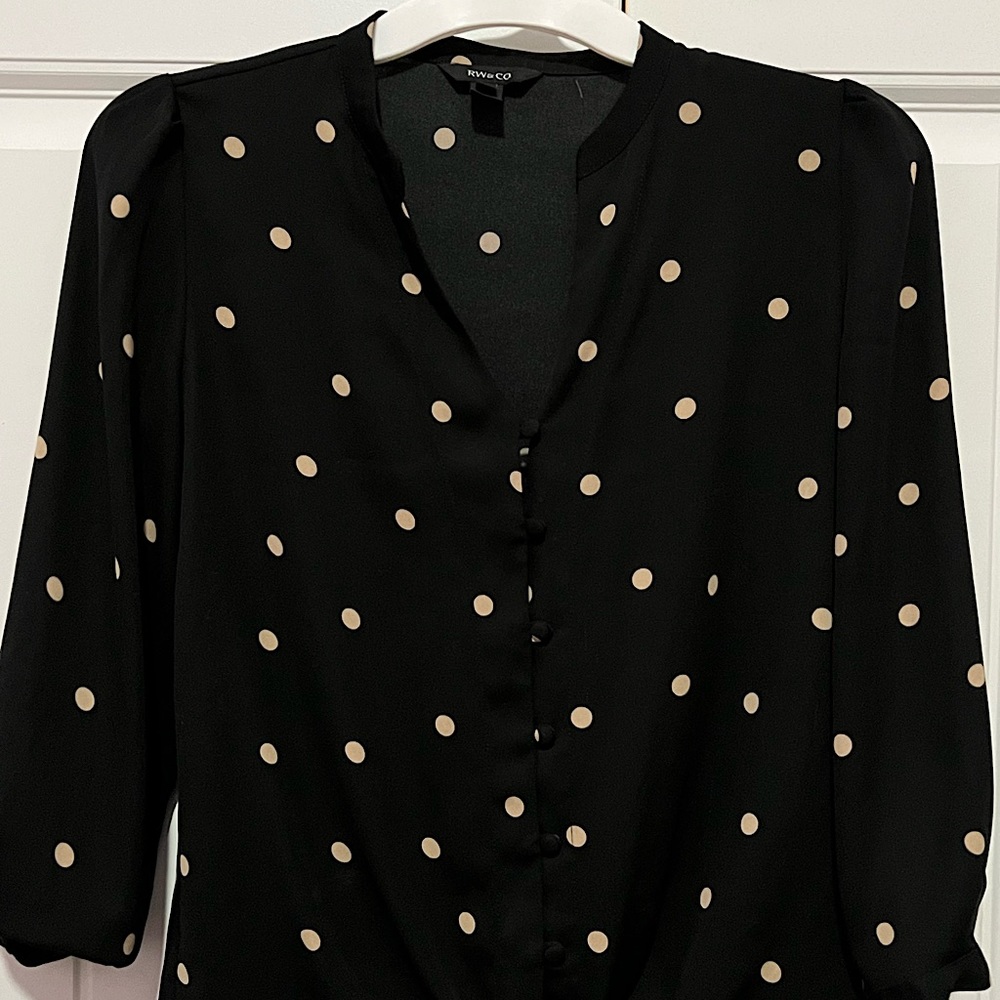 XXS Polka Dot RW&CO LONG SLEEVE TIE UP SHIRT